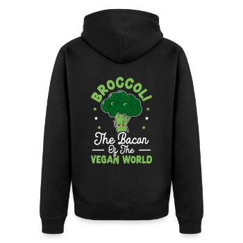 Brokkoli Der Speck der veganen Welt Broccoholic - Unisex Premium Bio Zip Hoodie - Schwarz - Hinten - Nico (187cm)