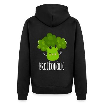 Broccoholic Gemüse Vegetarischer veganer Brokkoli - Unisex Premium Bio Zip Hoodie - Schwarz - Hinten - Nico (187cm)