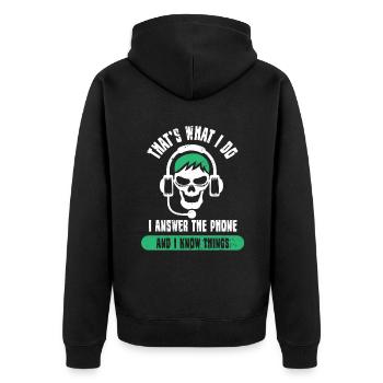 Call Center Telefonist Telefondienst Telefonlabor - Unisex Premium Bio Zip Hoodie - Schwarz - Hinten - Nico (187cm)