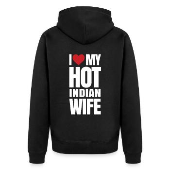 Indisches Ehefrauengeschenk - Unisex Premium Bio Zip Hoodie - Schwarz - Hinten - Nico (187cm)