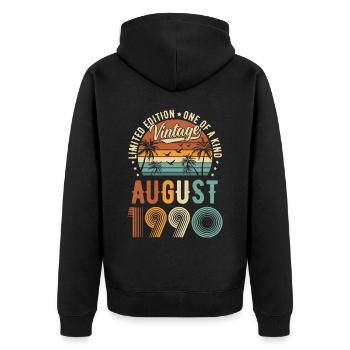 Limited Edition August 1990 Geburtstag Geschenk - Unisex Premium Bio Zip Hoodie - Schwarz - Hinten - Nico (187cm)