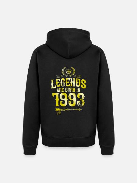1993 legends born in - Unisex Premium Organic Zip Hoodie - black
