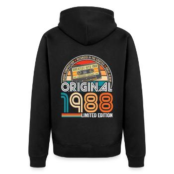 Geburtstag 1988 Vintage Kassette Jahrgang 1988 - Unisex Premium Bio Zip Hoodie - Schwarz - Hinten - Nico (187cm)