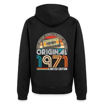 Geburtstag 1971 Vintage Kassette Jahrgang 1971 - Unisex Premium Bio Zip Hoodie - Schwarz - Hinten - Nico (187cm)