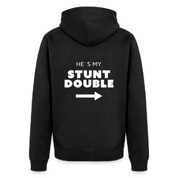 Passendes Zwillingsoutfit eineiige Zwillinge - Unisex Premium Bio Zip Hoodie - Schwarz - Hinten - Nico (187cm)