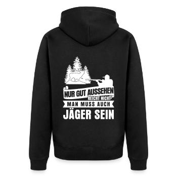 Jägerin Jäger Jagdschein Jagd Jagen - Unisex Premium Bio Zip Hoodie - Schwarz - Hinten - Nico (187cm)