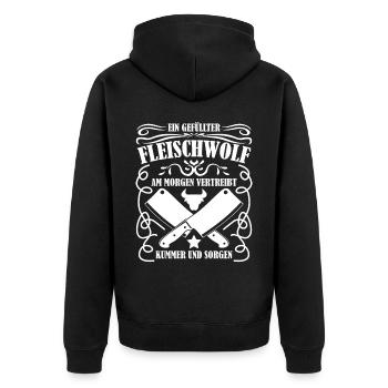 Metzger Fleischer Schlachter Metzgerei - Unisex Premium Bio Zip Hoodie - Schwarz - Hinten - Nico (187cm)