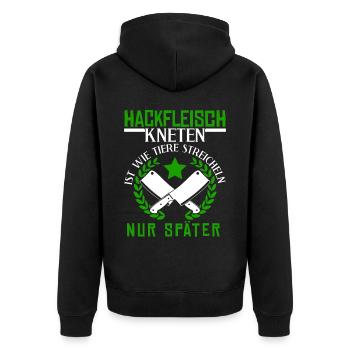Metzger Fleischer Hackfleisch kneten - Unisex Premium Bio Zip Hoodie - Schwarz - Hinten - Nico (187cm)