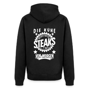Metzger Metzgerei Steaks Fleischer - Unisex Premium Bio Zip Hoodie - Schwarz - Hinten - Nico (187cm)
