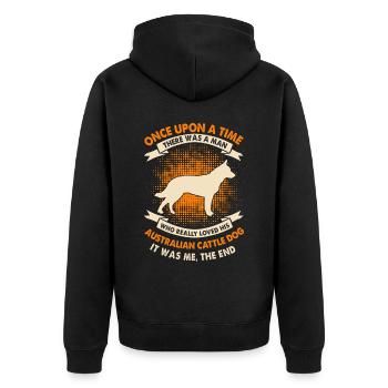 Es War Einmal Zeit - Australisches Vieh - Unisex Premium Bio Zip Hoodie - Schwarz - Hinten - Nico (187cm)