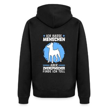 Zwergpinscher finde ich toll Pinscher - Unisex Premium Bio Zip Hoodie - Schwarz - Hinten - Nico (187cm)