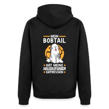 Bobtail hat meine Hausaufgaben gefressen - Unisex Premium Bio Zip Hoodie - Schwarz - Hinten - Nico (187cm)