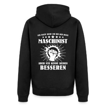 Maschinist - Unisex Premium Bio Zip Hoodie - Schwarz - Hinten - Nico (187cm)