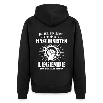 Maschinist - Unisex Premium Bio Zip Hoodie - Schwarz - Hinten - Nico (187cm)