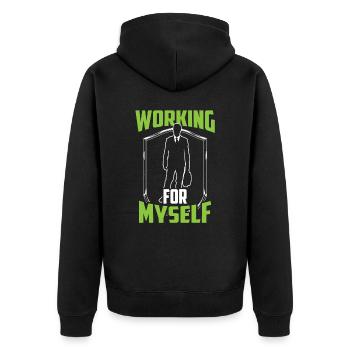 For me work CEO entrepreneur founders - Unisex Premium Organic Zip Hoodie - black - Back - Nico (187cm)