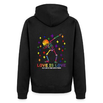 LGBT LGBTQ Dabbing Skeleton - Unisex Premium Organic Zip Hoodie - black - Back - Nico (187cm)