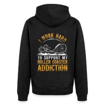Roller Coaster Vintage I Work Hard - Unisex Premium Organic Zip Hoodie - black - Back - Nico (187cm)