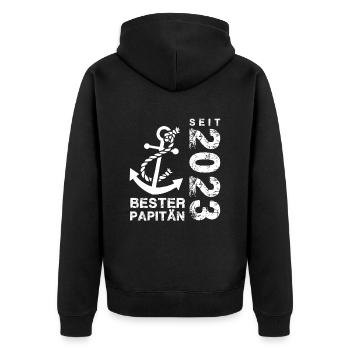 Papitän seit 2023 - Unisex Premium Bio Zip Hoodie - Schwarz - Hinten - Nico (187cm)