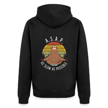 A.S.A.P As Slow As Possbile Namaste Sloth - Unisex Premium Organic Zip Hoodie - black - Back - Nico (187cm)