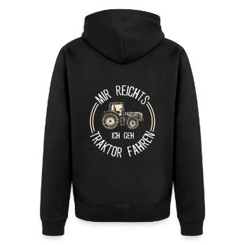 Bauer Landwirt Traktor fahren | Trecker Kinder Jun - Unisex Premium Bio Zip Hoodie - Schwarz - Hinten - Nico (187cm)