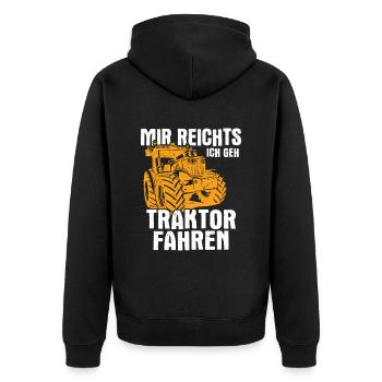 Bauer Landwirt Traktor fahren | Trecker Kinder Jun - Unisex Premium Bio Zip Hoodie - Schwarz - Hinten - Nico (187cm)