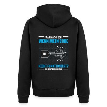 Was Mache Ich Wenn Mein Code Nicht Funktioniert - Unisex Premium Bio Zip Hoodie - Schwarz - Hinten - Nico (187cm)