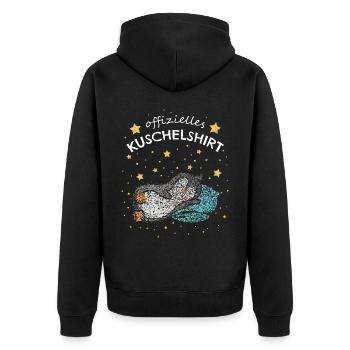 Offizielles Kuschelshirt Pinguin Morgenmuffel - Unisex Premium Bio Zip Hoodie - Schwarz - Hinten - Nico (187cm)