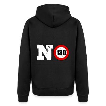 Autobahn Tempolimit No 130 - Unisex Premium Bio Zip Hoodie - Schwarz - Hinten - Nico (187cm)
