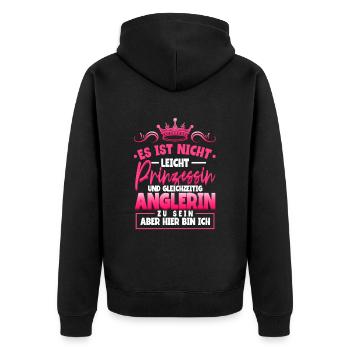 Angeln Anglerin - Unisex Premium Bio Zip Hoodie - Schwarz - Hinten - Nico (187cm)
