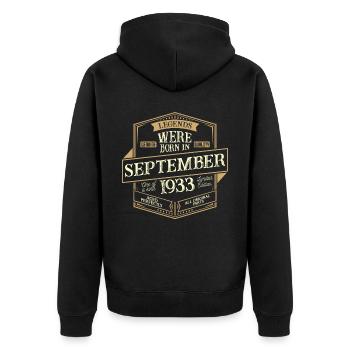 Septembre 1933 Anniversaire homme - Veste à capuche bio Premium Unisexe - noir - Dos - Nico (187cm)