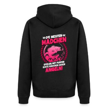 Angeln Anglerin - Unisex Premium Bio Zip Hoodie - Schwarz - Hinten - Nico (187cm)