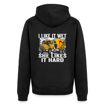 Betonfertiger Beton Ich Mag Beton - Unisex Premium Bio Zip Hoodie - Schwarz - Hinten - Nico (187cm)