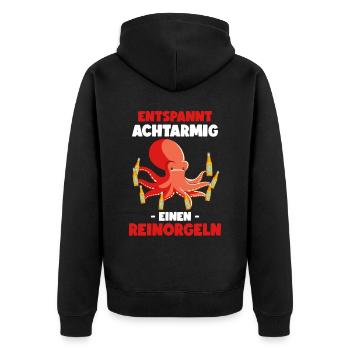 Entspannt Achtarmig einen reinorgeln Saufen - Unisex Premium Bio Zip Hoodie - Schwarz - Hinten - Nico (187cm)