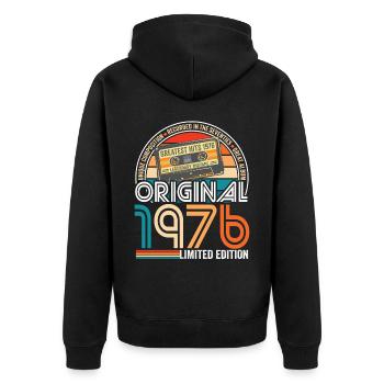 Birthday 1976 Vintage cassette vintage 1976 - Unisex Premium Organic Zip Hoodie - black - Back - Nico (187cm)