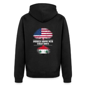 Américain cultivé avec des racines syriennes drapeau - Veste à capuche bio Premium Unisexe - noir - Dos - Nico (187cm)