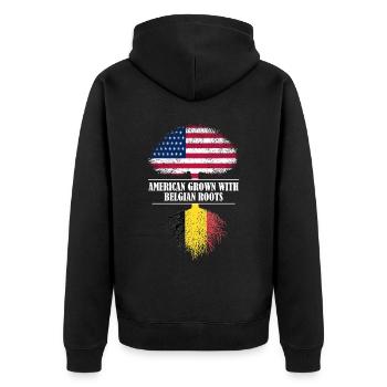 American grown with Belgian roots Belgium - Unisex Premium Organic Zip Hoodie - black - Back - Nico (187cm)