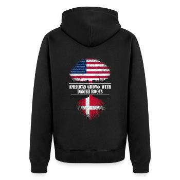 American grown with Danish roots Denmark - Unisex Premium Organic Zip Hoodie - black - Back - Nico (187cm)