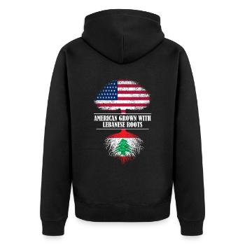 American grown with Lebanese roots Lebanon - Unisex Premium Bio Zip Hoodie - Schwarz - Hinten - Nico (187cm)