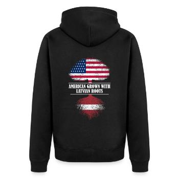 American grown with Latvian roots flag - Unisex Premium Bio Zip Hoodie - Schwarz - Hinten - Nico (187cm)