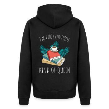 Kaffeezeit und Lesezeit - Buch Coffee - Unisex Premium Bio Zip Hoodie - Schwarz - Hinten - Nico (187cm)
