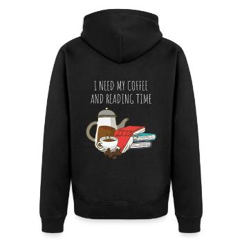 Kaffee trinken, Bücher und Lesen - Unisex Premium Bio Zip Hoodie - Schwarz - Hinten - Nico (187cm)