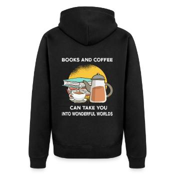 Buch lesen Kaffee trinken - Unisex Premium Bio Zip Hoodie - Schwarz - Hinten - Nico (187cm)