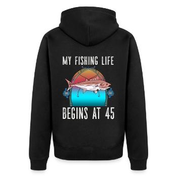Fisherman's birthday 45 Fishing 45th angler - Unisex Premium Organic Zip Hoodie - black - Back - Nico (187cm)