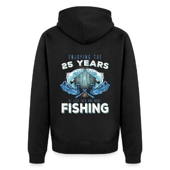Fischergeburtstag 25 Angeln 25ter Angler - Unisex Premium Bio Zip Hoodie - Schwarz - Hinten - Nico (187cm)