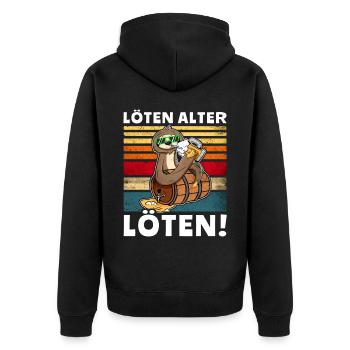 Löten Digga Bier Trinksprüche Saufshirt - Unisex Premium Bio Zip Hoodie - Schwarz - Hinten - Nico (187cm)