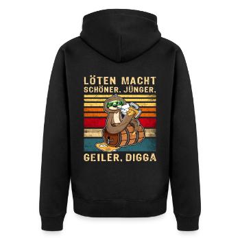Löten Schöner Jünger Geiler Digga Bier Faultier - Unisex Premium Bio Zip Hoodie - Schwarz - Hinten - Nico (187cm)