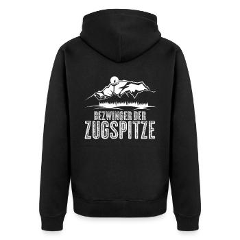 Bezwinger der Zugspitze - Unisex Premium Bio Zip Hoodie - Schwarz - Hinten - Nico (187cm)