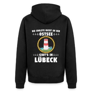 Lübeck Hansestadt Luebeck - Unisex Premium Bio Zip Hoodie - Schwarz - Hinten - Nico (187cm)