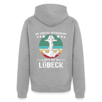 Lübeck Hansestadt Luebeck - Unisex Premium Bio Zip Hoodie - Grau meliert - Hinten - Nico (187cm)