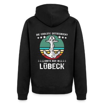 Lübeck Hansestadt Luebeck - Unisex Premium Bio Zip Hoodie - Schwarz - Hinten - Nico (187cm)